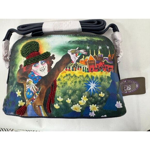 Sharif Colorful Leather Mad Hatter Artistic Shoulder Bag With Beaded Accents & S - Picture 7 of 16